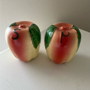 Mid-Century Large Apple Shaped Salt & Pepper Shakers Ceramic.